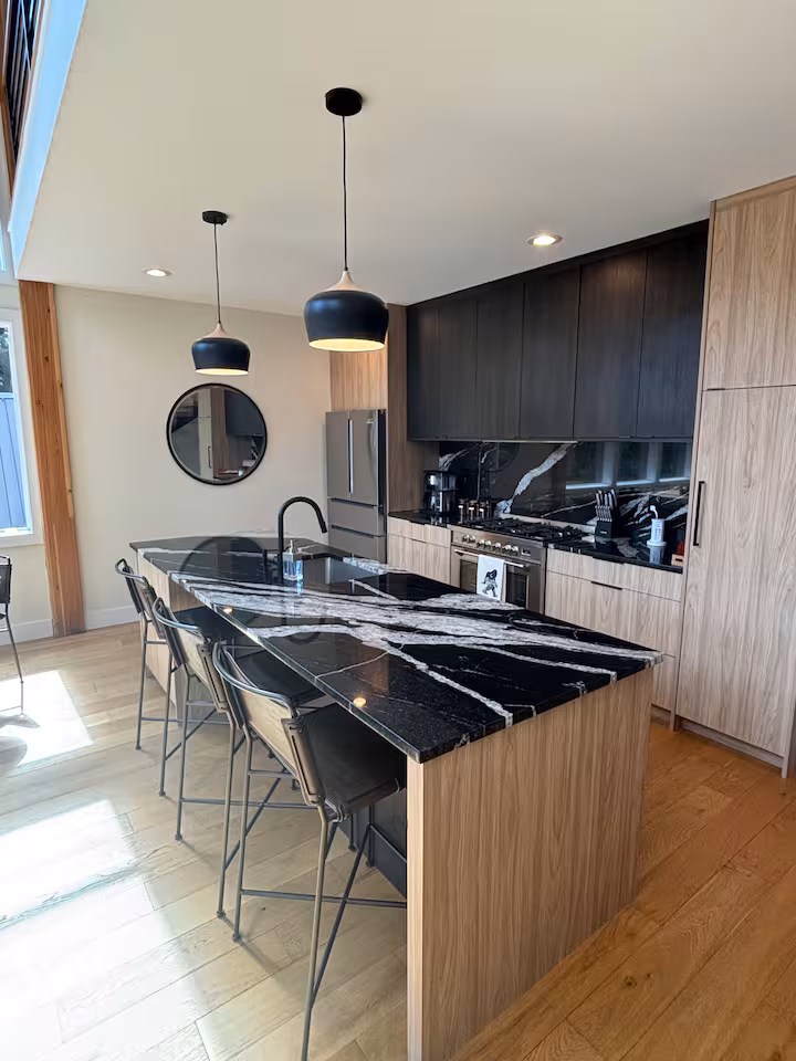 Modern kitchen with a large island and bar seating